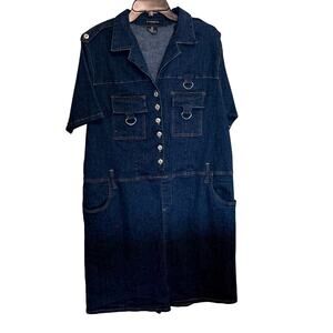 Vintage 90s-Y2K Starwear 3X Denim Midi Dress - Dark Wash D-Ring & Cargo Pockets